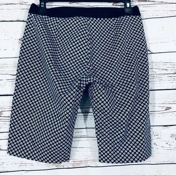 Sandro Studio Patterned Cotton Stretch Fitted Shorts Navy Blue White Print 2 - Picture 4 of 5